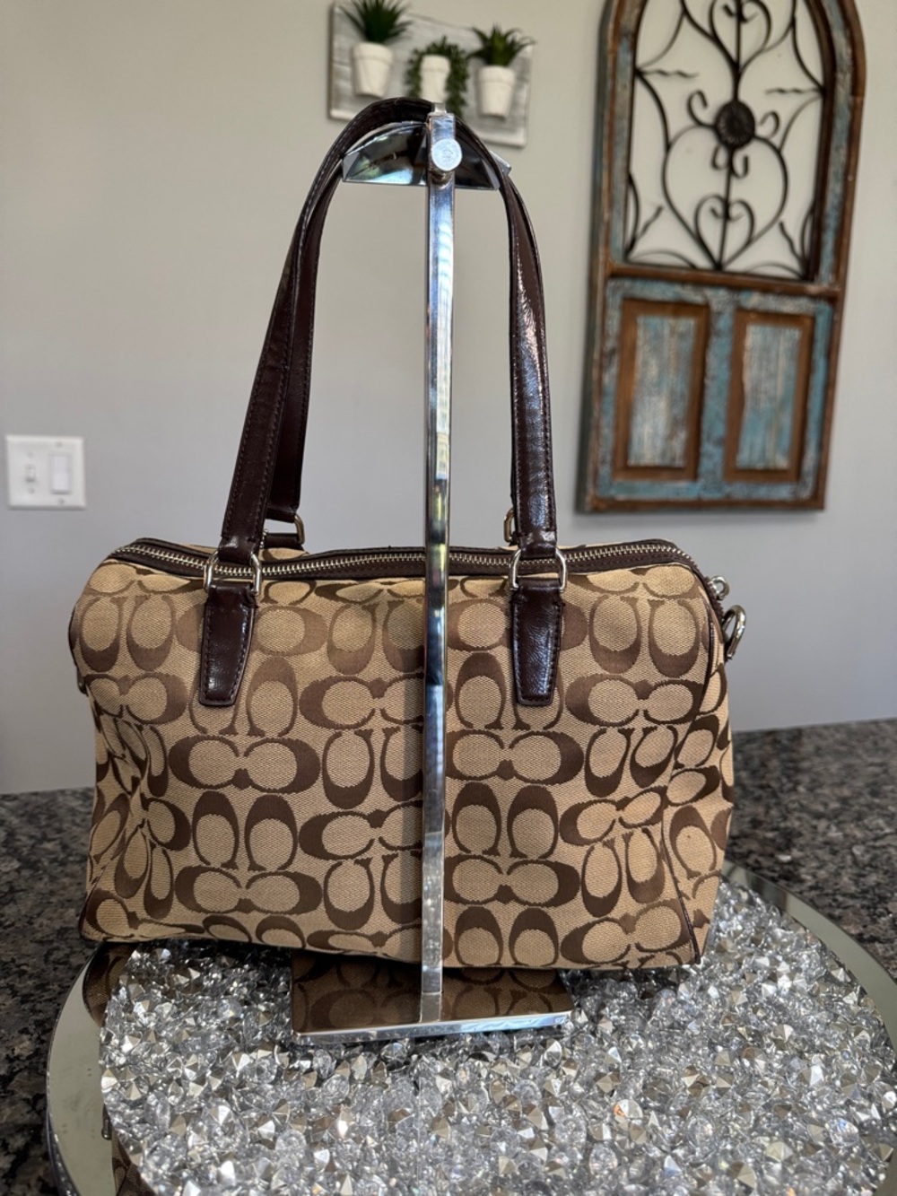 Coach Nancy satchel Signature Canvas Satchel with Dark Brown patent Trim - Picture 6 of 14